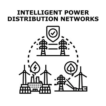 Smart power distribution networks managing clean energy supply Stock Illustration