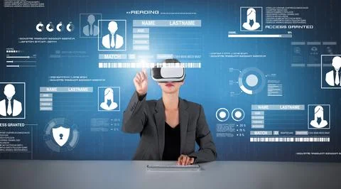 Smart project manager looking and managing security protection. Contraption. Stock Photos