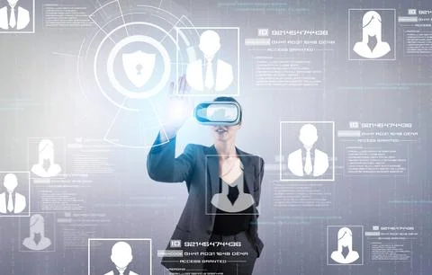 Smart project manager looking and managing security protection. Contraption. Stock Photos