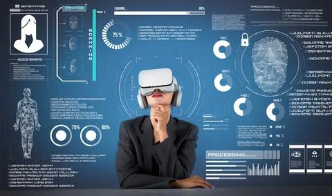 Smart project manager looking and managing security protection. Contraption. Stock Photos