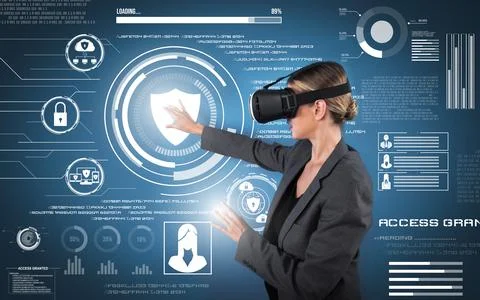 Smart project manager looking and managing security protection. Contraption. Stock Photos