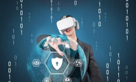 Smart project manager looking and managing security protection. Contraption. Stock Photos