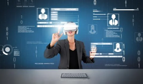 Smart project manager looking and managing security protection. Contraption. Stock Photos