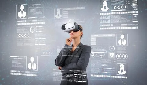 Smart project manager looking and managing security protection. Contraption. Stock Photos