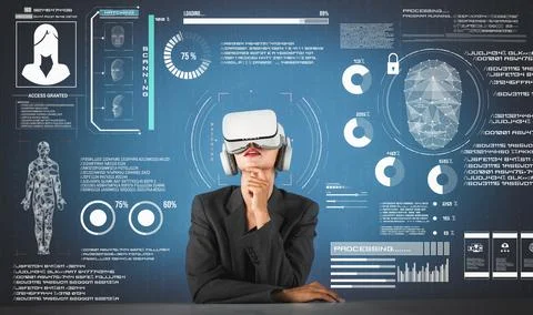 Smart project manager looking and managing security protection. Contraption. Stock Photos