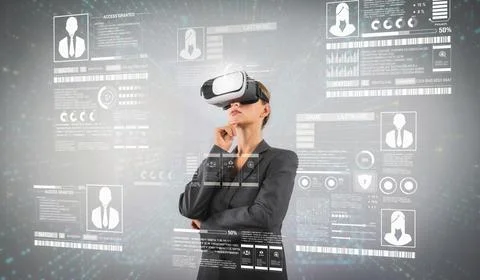 Smart project manager looking and managing security protection. Contraption. Stock Photos