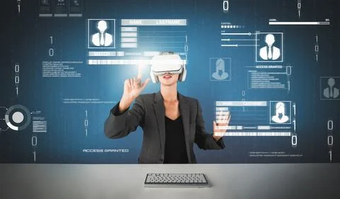 Smart project manager looking and managing security protection. Contraption. Stock Photos