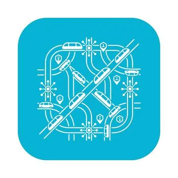 Smart public transportation system icon in blue for integrated urban mobili.. Stock Illustration