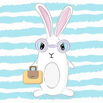 Smart rabbit professor. Smart and intelligent bunny portrait. Cartoon style or Illustrazione stock