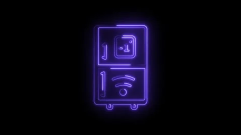 Smart refrigerator neon style animation on black background for iot applica.. Stock Footage 330779628
