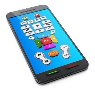 Smart remote controller application on smartphone screen. 3D illustration ... Stock Photos
