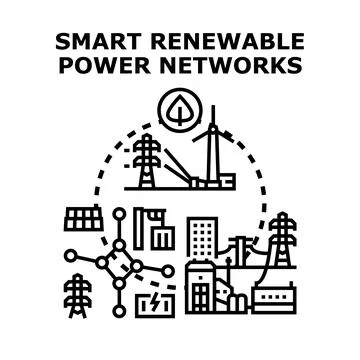 Smart renewable power networks developing sustainable energy solutions Stock Illustration