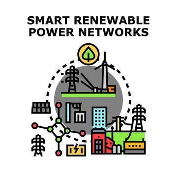 Smart renewable power networks developing sustainable energy solutions Stock Illustration