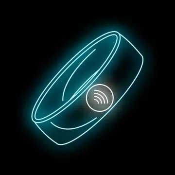 Smart ring displaying a neon wireless payment symbol Stock Illustration