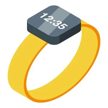 Smart ring showing time on yellow bracelet, modern wearable technology Stock Illustration