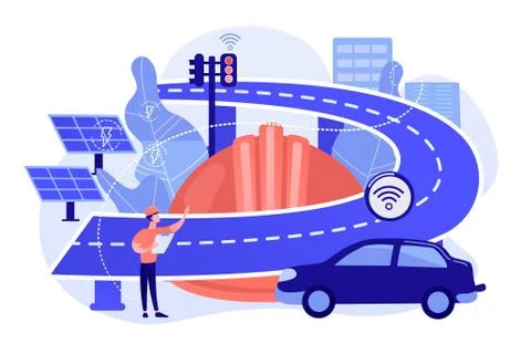 Smart roads construction abstract concept vector illustration. Illustrazione stock