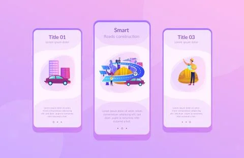 Smart roads construction app interface template. Illustrazione stock