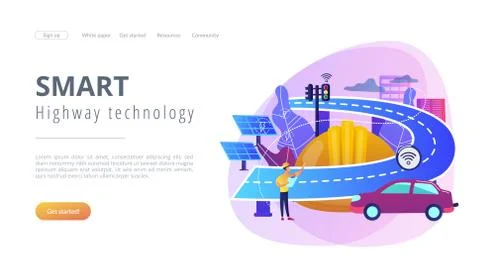 Smart roads construction concept landing page. Illustrazione stock