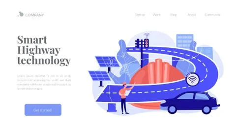 Smart roads construction concept landing page. Illustrazione stock