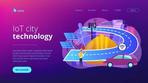 Smart roads construction concept landing page. Illustrazione stock
