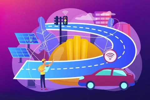 Smart roads construction concept vector illustration. Illustrazione stock