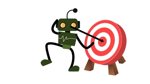 Smart robot is aiming the bow and arrow right at the target Stock Footage 315754434