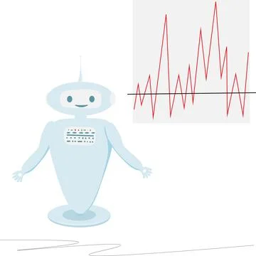 A smart robot that analyzes data using graphs and charts Stock Illustration
