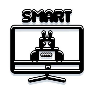 Smart robot character displaying future technology on monitor screen Stock Illustration