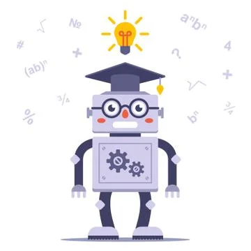 Smart robot with glasses solves the problem. Illustrazione stock