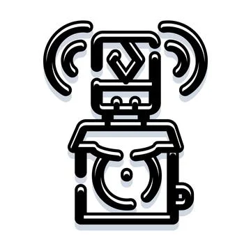 Smart robot receiving wireless data connection waves Illustration