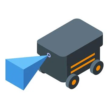 Smart robot scanning cube with laser beam in modern factory Stock Illustration