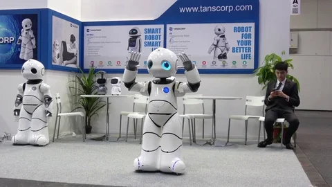 Smart robot UU dancing. Shenzhen Tanscorp technology company on exhibition Cebit Stock Footage 74108341
