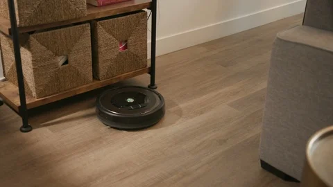 Smart Robot Vacuum cleaner cleaning floor / Smart Home Features Stock Footage 103184830