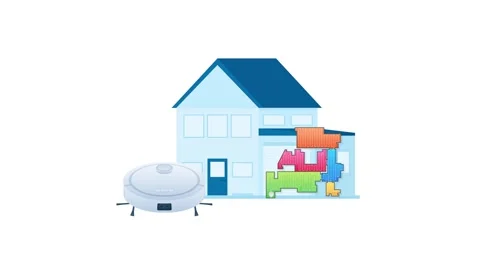 Smart robot vacuum cleaner mapping a house floor plan animation Stock Footage 337967276
