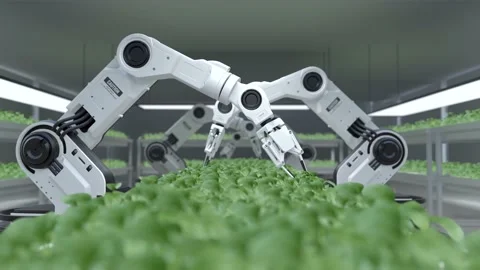 Smart robotic farmers concept, robot farmers, Farm automation Видео 166271212