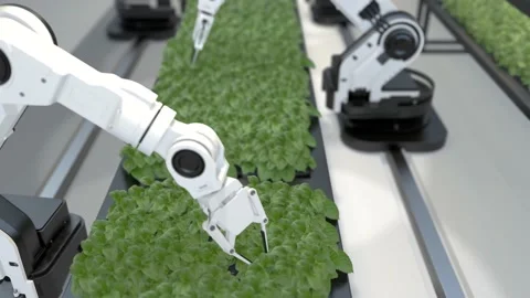 Smart robotic farmers concept, robot farmers, Agriculture technology, Farm autom Video stock 166271215