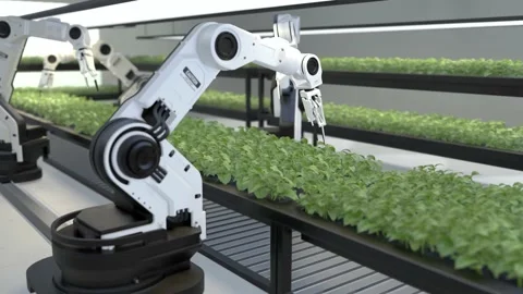Smart robotic farmers concept, robot farmers, Agriculture technology, Farm autom Видео 166271218