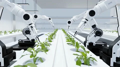 Smart robotic farmers concept, robot farmers, Agriculture technology, Farm autom Видео 166271233