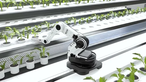 Smart robotic farmers concept, robot farmers, Agriculture technology, Farm autom Video stock 166271243