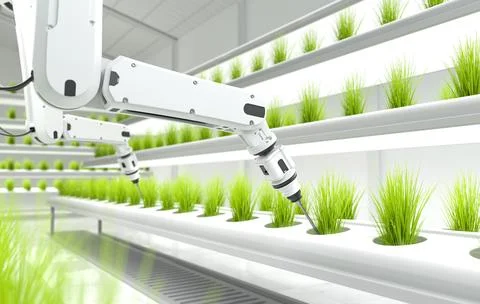 Smart robotic farmers concept, robot farmers, Agriculture technology, Farm .. Stock Illustration