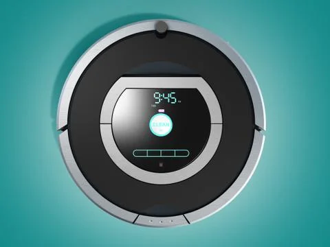 Smart robotic vacuum cleaner 3d render on color gradient Stock Illustration
