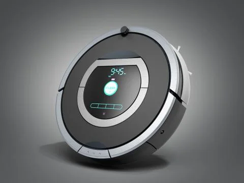Smart robotic vacuum cleaner 3d render on grey Stock Illustration