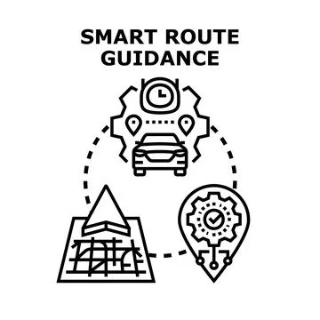 Smart route guidance system finding optimal journey Stock Illustration