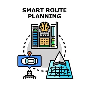 Smart route planning and destination navigation concept イラスト素材
