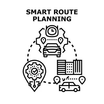 Smart route planning navigation system optimizing journey Illustrazione stock