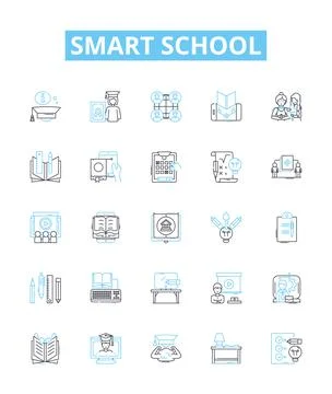 Smart school vector line icons set. Smart, School, Technology, Learn, Innovative Stock Illustration