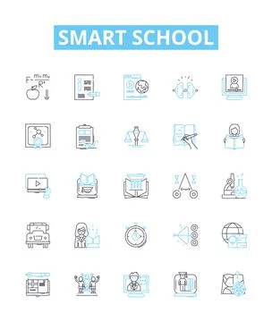 Smart school vector line icons set. Smart, School, Technology, Learn, Innovative Stock Illustration