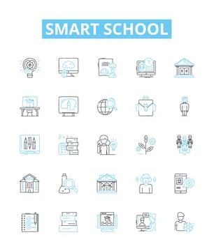 Smart school vector line icons set. Smart, School, Technology, Learn, Innovative Stock Illustration