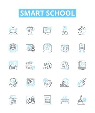 Smart school vector line icons set. Smart, School, Technology, Learn, Innovative Stock Illustration