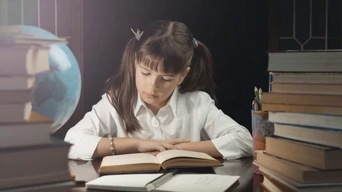 Smart Schoolgirl Studying Process Stock-Footage 75403051